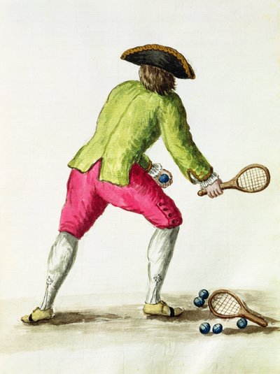 Un homme jouant avec une raquette et des balles (plume et encre et aquarelle sur papier) - Jan van Grevenbroeck